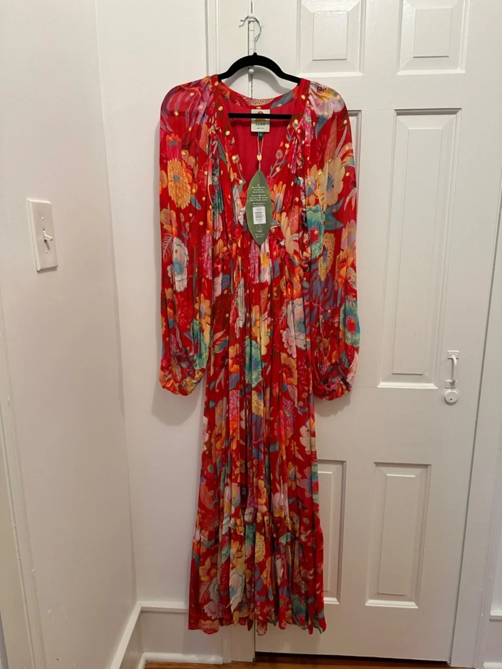 FARM Rio Red Floral Maxi Dress with Multicolor Blooms - Picture 3 of 13